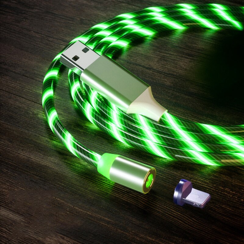Led Magnetische Vloeiende Light Usb Oplaadkabel Voor Iphone X Usb Type C Kabel Micro Usb Cabo Voor Huawei Type-C Lader: Green / for micro usb