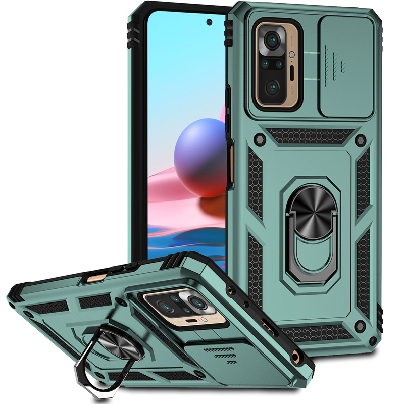 Voor Xiaomi Redmi Note 10 Pro Case Cover Redmi Note 10 Pro Capa Slide Camera Lens Schokbestendige Ring Houder Fundas Redmi Note 10 Pro: Zwart Groen