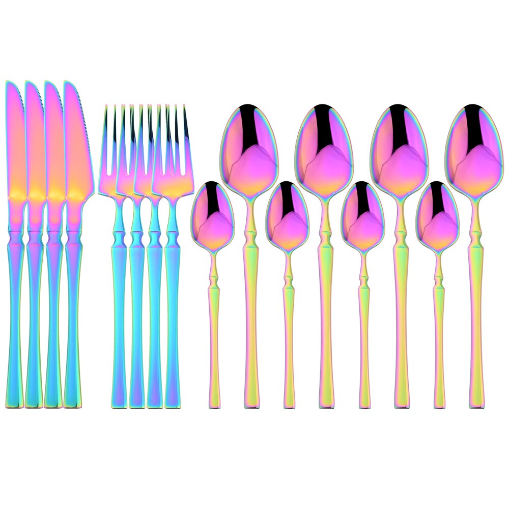 16 -teiliges rosen-essbesteck-set, bestehend aus messer, gabel, kaffeelöffel, edelstahlbesteck und küchenaccessoires im westlichen stil: Regenbogen