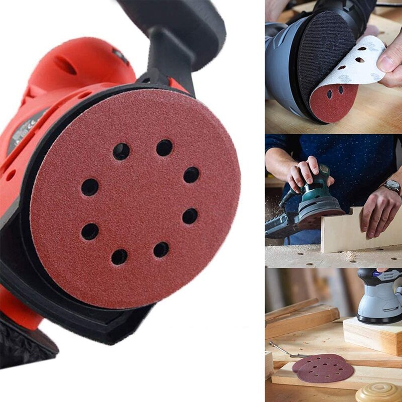80PCS 5 Inch 125mm Round Sandpaper with Eight Holes Disc Sandpaper 40-240 Coarse Sand Hook and Loop Polishing