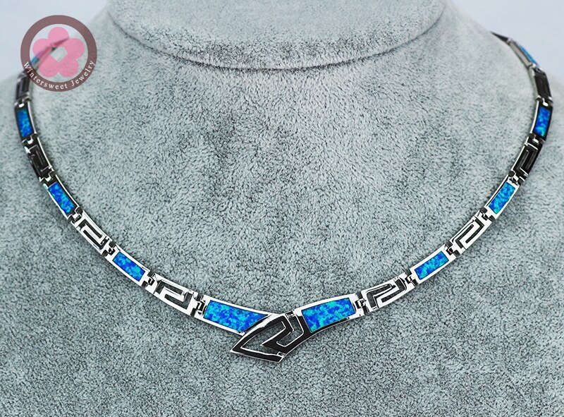 JZN0006 Necktie Shape Necklace Unique Top Blue Opal Gem Necklace for charm Women Jewelry Christmas