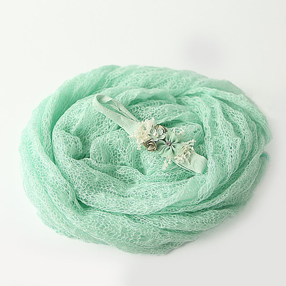 40x150 cm mohair knit Photo elastische Wrap + hoofdband set Pasgeboren Fotografie Props Doek Voor baby Accessoires haarbanden