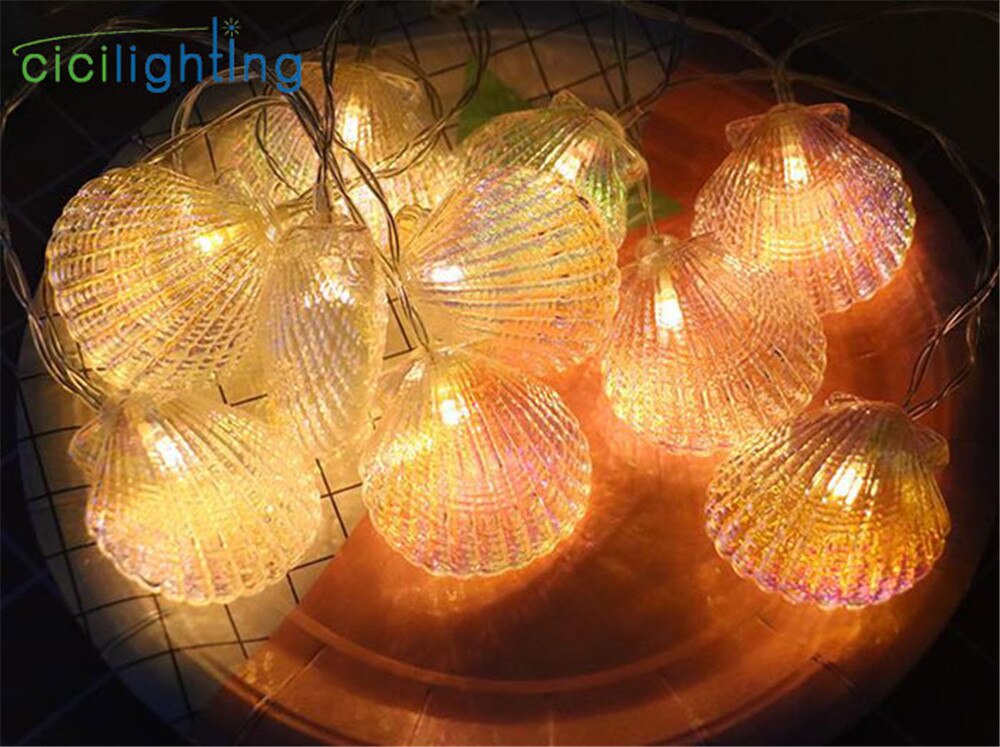 Teenageværelse dekoration guirlande led string lys aa batteri farverig shell led fe lys til jul bryllup fest indretning lampe