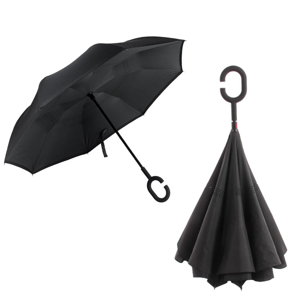Inverteret dobbeltlags paraply, der kan foldes sammen, vindtæt uv-beskyttelse til bilens udendørs c-formede håndtag: -en