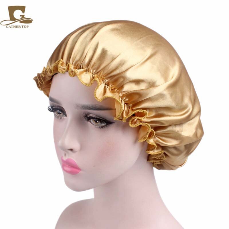 Gorro de noche de seda de mora para el cabello, gorro de ducha de seda pura para dormir, toalla para el cabello, accesorios para el baño: gold
