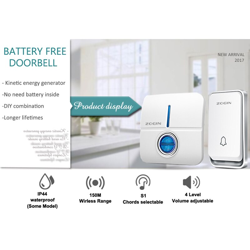 ZOGIN sonnette sans fil lumière Led avec 51 carillon étanche bouton poussoir récepteurs 150M longue portée pour la sécurité à domicile prise ue