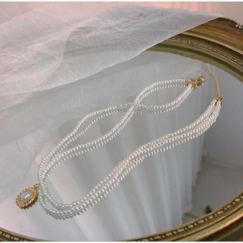 Collana girocollo di perle imitazione per donna perline estive doppio strato moda collo gioielli regalo per amico gioielli con ciondolo di perle