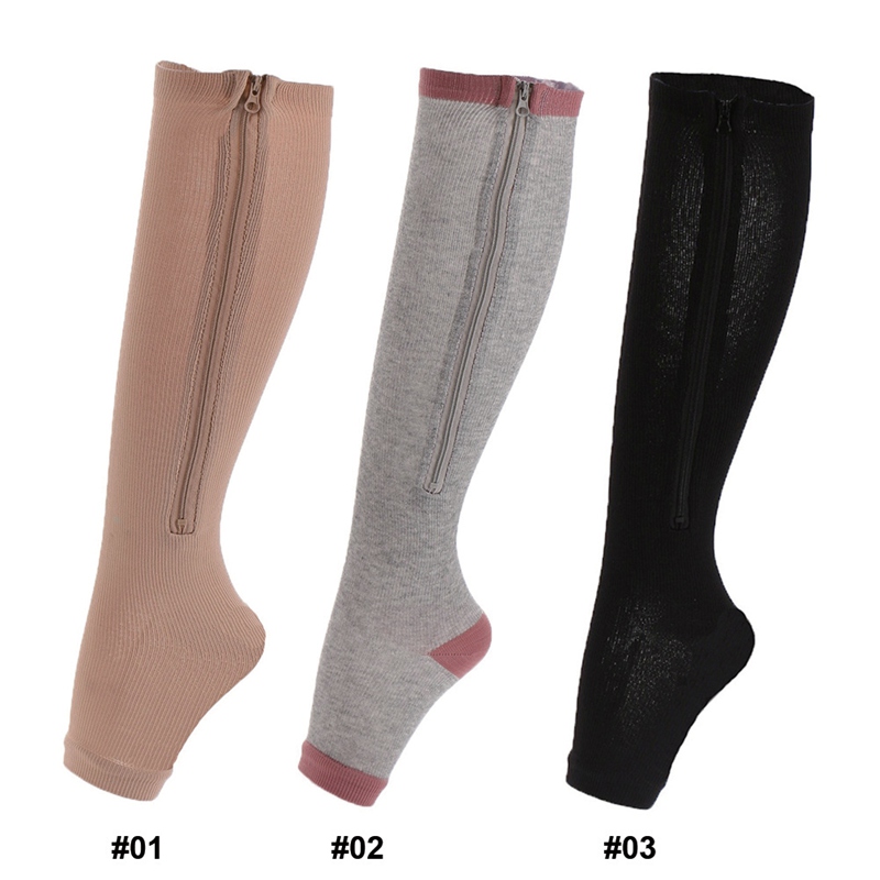 1 Paar Compressie Sokken Stretchy Rits Been Ondersteuning Unisex Open Teen Anti-Vermoeidheid Sokken Varicosity Ondersteuning Elastische Sokken