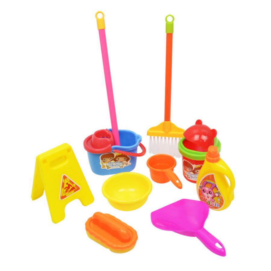 10pcs/Lot Simulation Cleaning Set Mop Broom Ware Plaything Children Play House Cleaning Toys for Kids Pretend Play Learning Toy