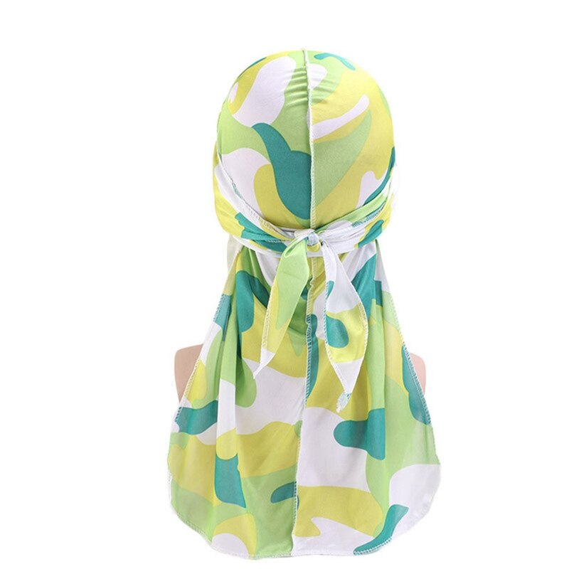 Camo Heren Zijdeachtige Durags Tulband Print Mannen Zijde Durag Hoofddeksels Bandans Hoofdband Haar Accessoires Piraat Hoed Golven Rags