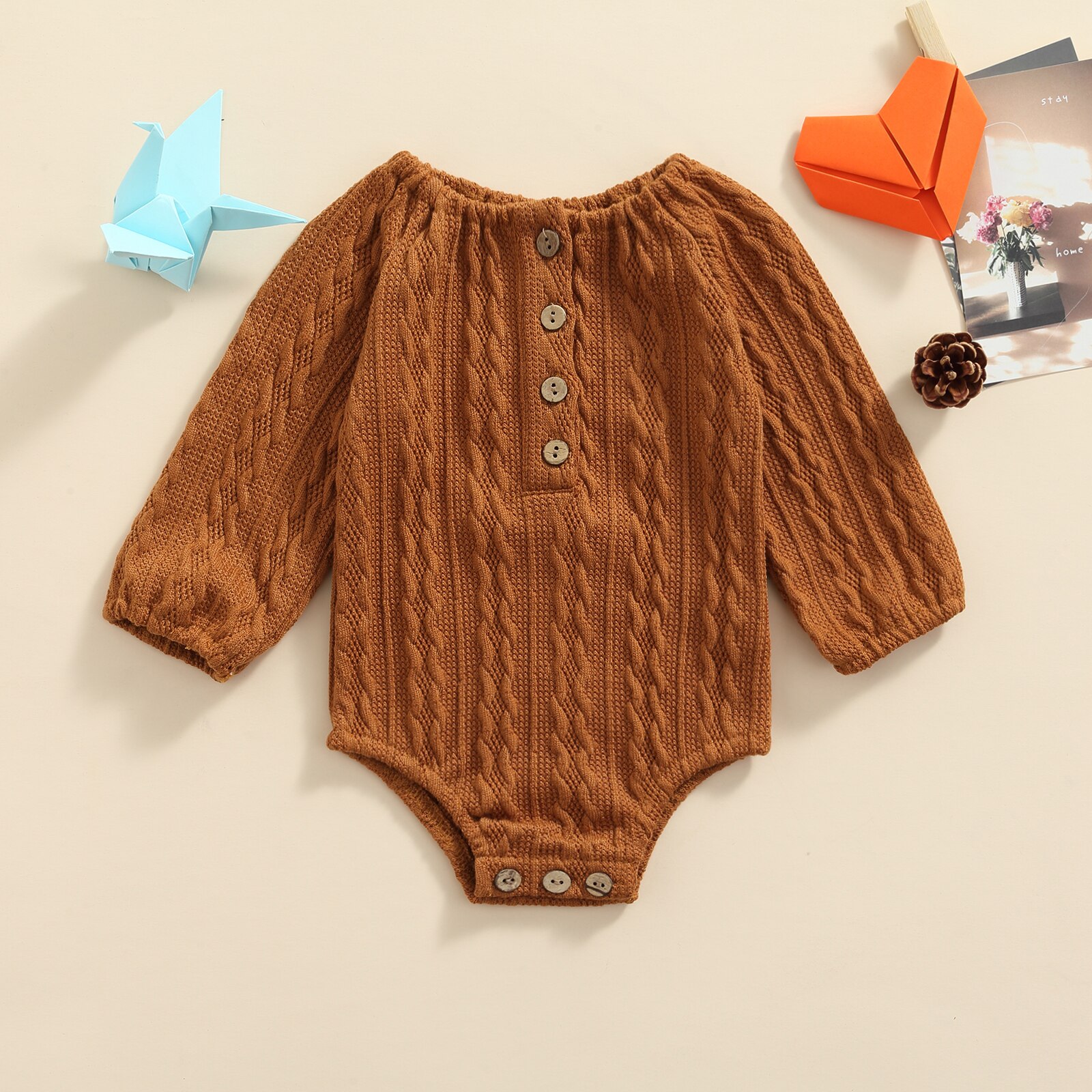Herbstliche babykleidung für neugeborene, jungen und mädchen: einfarbiger strickbody aus baumwolle, langärmeliger Baby-Overall, süße babykleidung