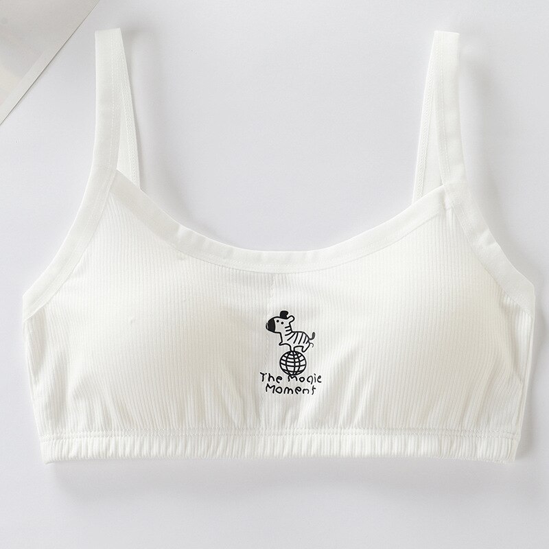 5 Color Girl Sport Bra Fitness Gym Kids Bra Without Steel Rim Puberty Teens Vest Thin Strap Underwear Training Bra: White