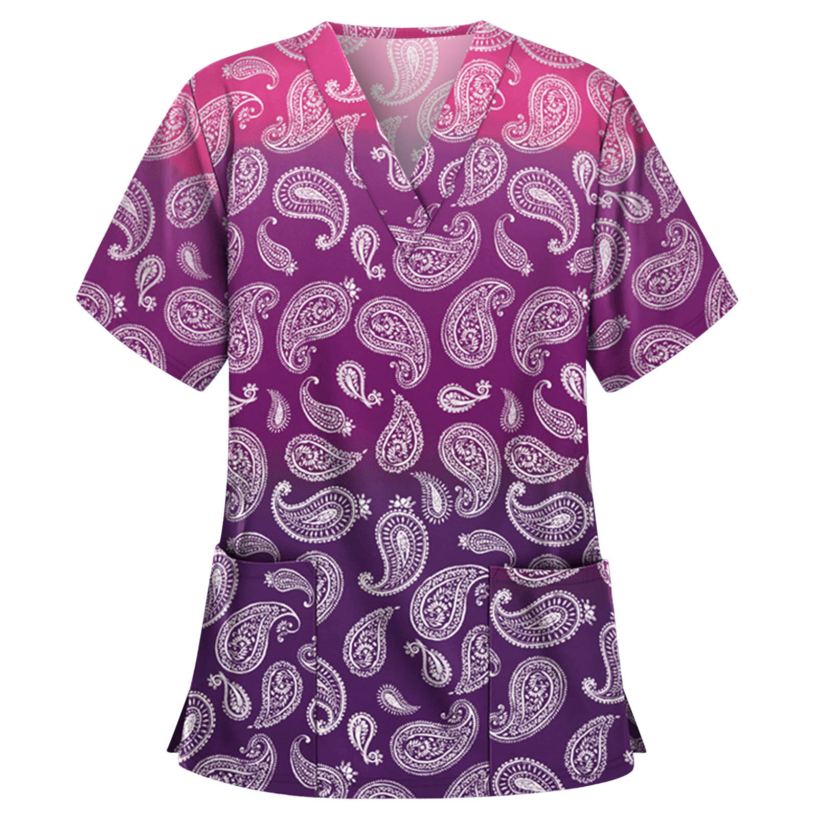 Summer Women T Shirt Heart Print Nursing Scrubs Tops V-Neck Short Sleeve Work Uniforms Health Services Clothes: PP / XXL