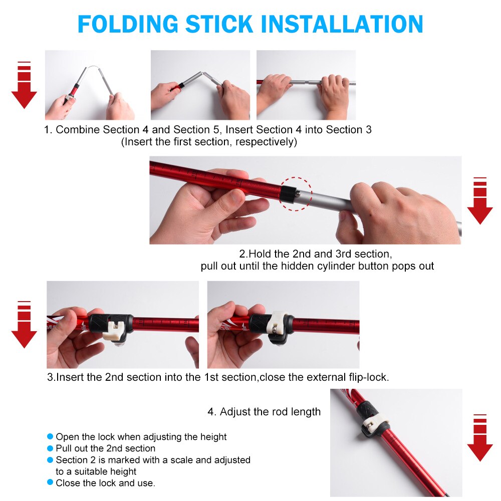 Sammenklappelig trekking stang stød vandring gå trekkingstænger pindjuster stokke 5- sektioner teleskopiske vandrestokke