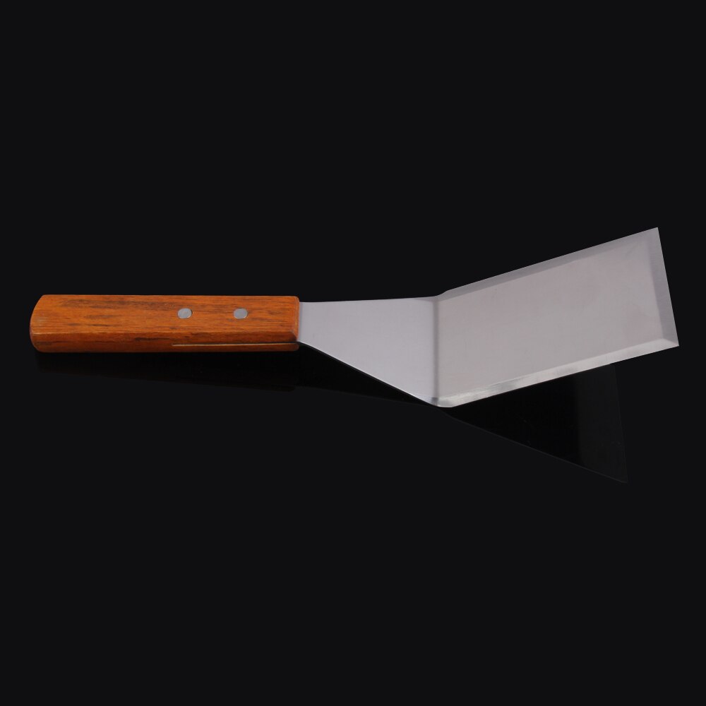 Keuken Bakken Spatel Houten Handvat Grill Turner Rvs Pannenkoek Teppanyaki Bakplaat Schraper Koken Gebruiksvoorwerp