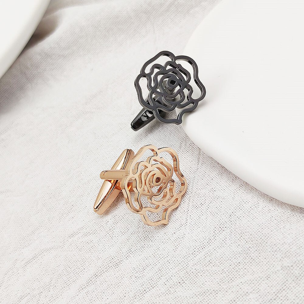 1 Paar Goud Kleur Rose Bloem Manchetknopen Voor Vrouwen Personaliseren Hollow Franse Overhemd Manchetten Mens Pak Accessoires