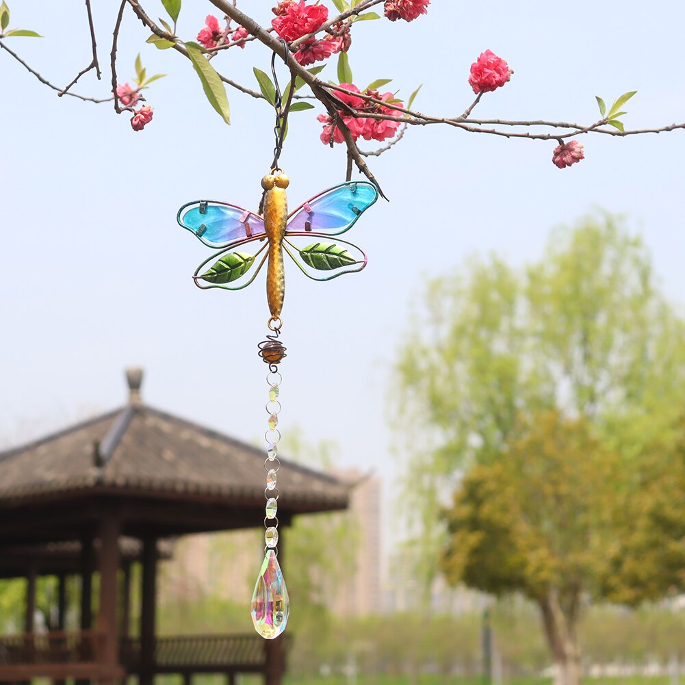 Ważka kryształ ptak wisiorek kolorowe koraliki wiszące spadek na zewnątrz kryty ogród okno żyrandol ślubny wystrój