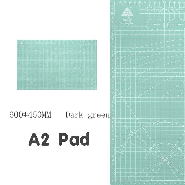60 * 45cm a2 skærebræt gitter linje selvhelbredende skærebræt håndværk kort flerfarvet dobbeltsidet desktop skærepude: Lysegrøn