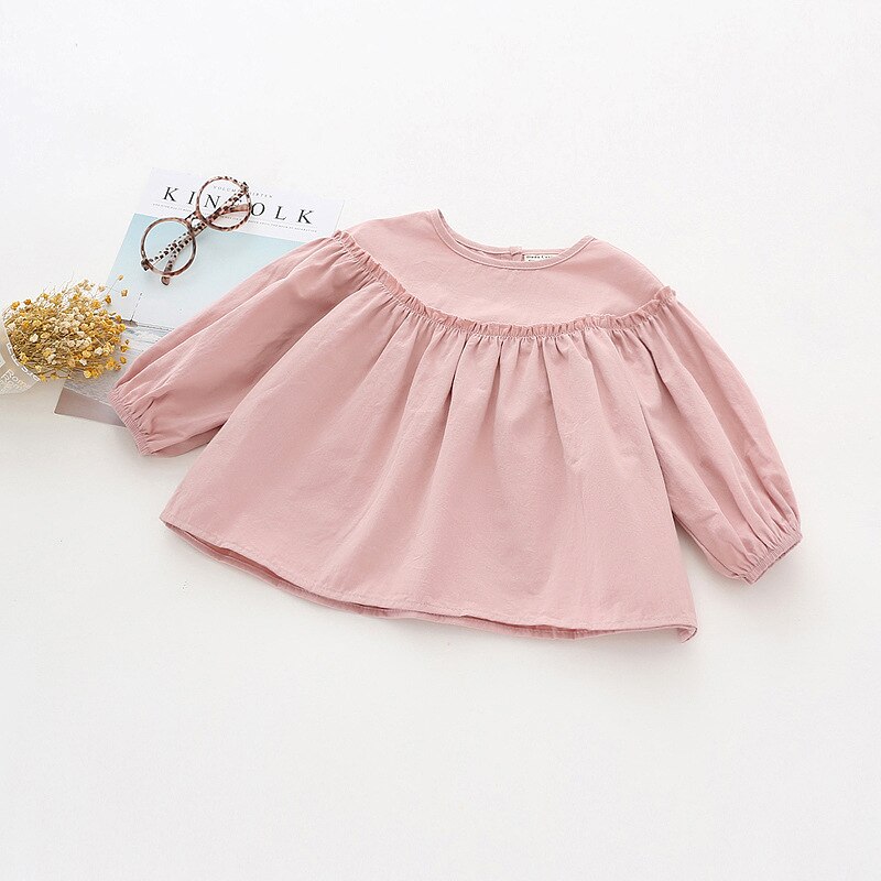 Meisje pop shirt kid's houten oor lantaarn mouwen shirt katoen overhemd fold mouw: 18m