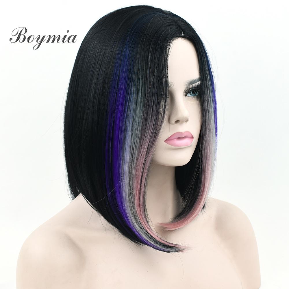 Boymia Cosplay Pruik Voor Vrouwen Pruik Kort Haar Synthetische Bob Pruiken Blauw Zwart Haar Steil Haar Pruik