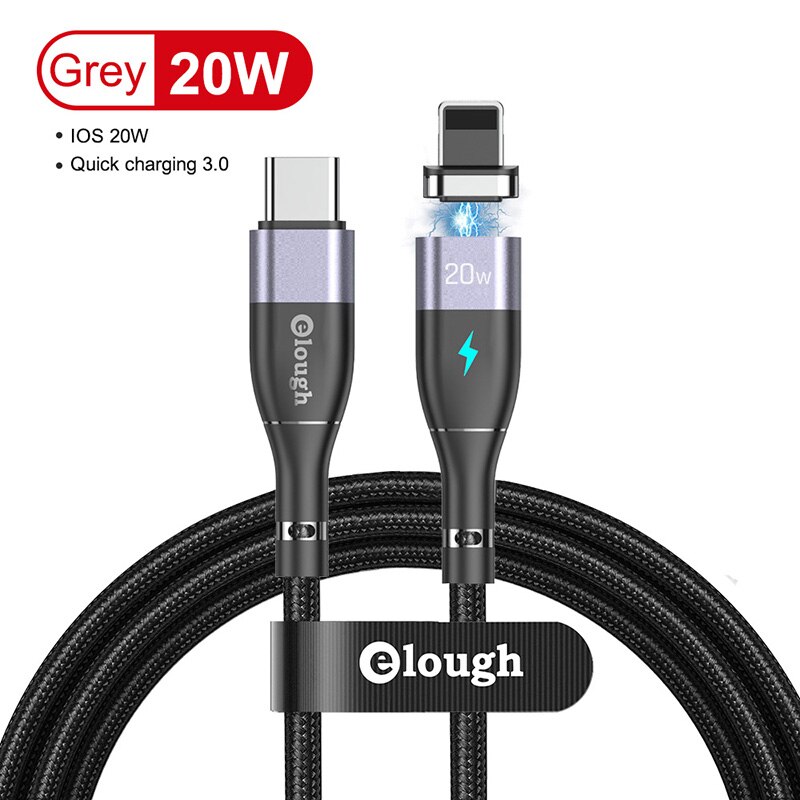 Cavo USB cavo magnetico eliz PD 20W per cavo iPhone 13 11 12 Pro Max XR XS 8 7 Plus illuminazione a LED cavo dati per telefono a ricarica rapida: Grey PD Cable / 1m