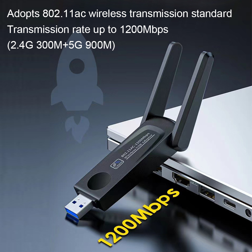 1200Mbps USB 3.0 WiFi Adapter Dual Band 2.4G 5Ghz WiFi Dongle Dual Antenna Wireless Transmitter Receiver for Desktop Laptop
