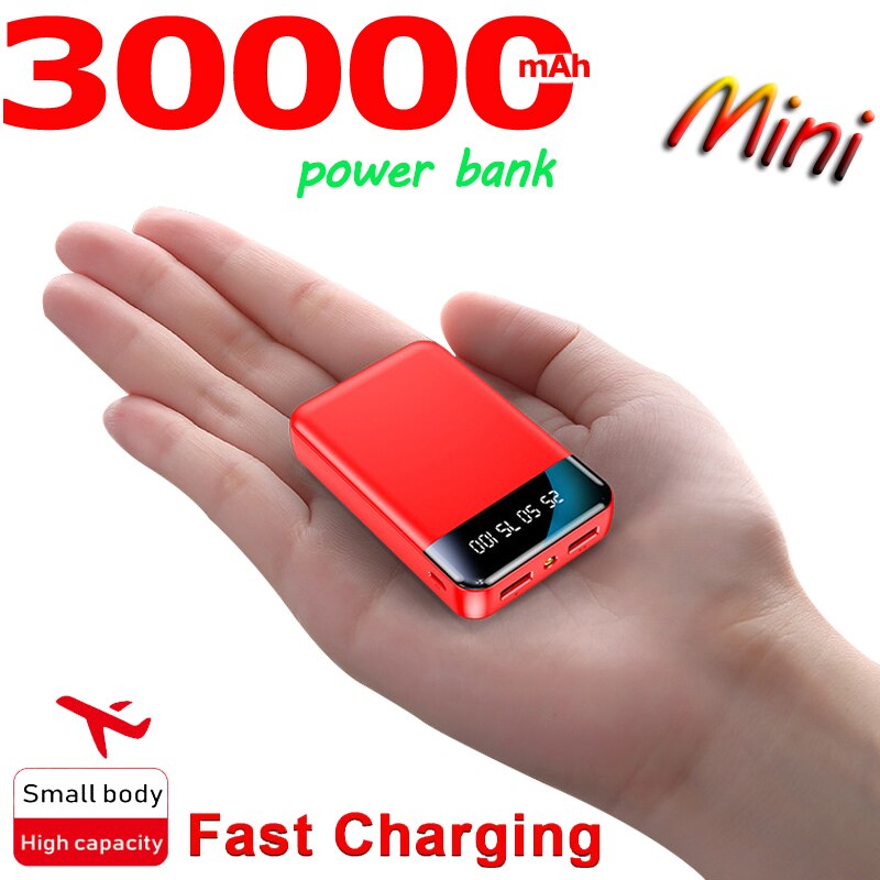 30000 MAh Mini Mobile Power Supply Outdoor Travel Mobile Power Supply Digital Display Portable Mobile Phone Charger LED Light