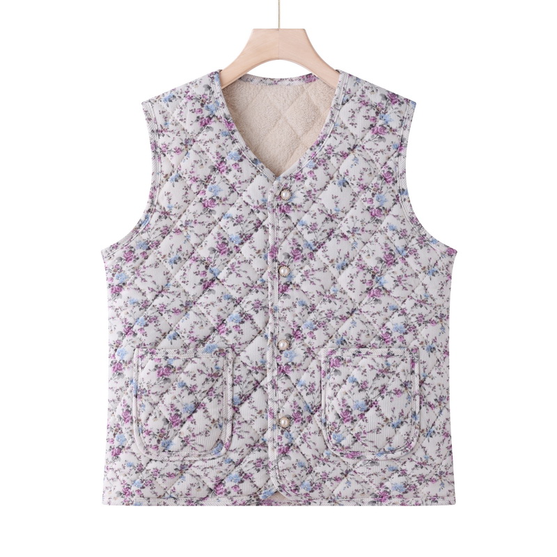 Frauen Blumen- Herbst Winter Weste Plus Größe Weste Landschaft Stil Gedruckt Spitzen Ältere frauen lässig Ärmellose Jacke: 4XL / Französisch Eiche