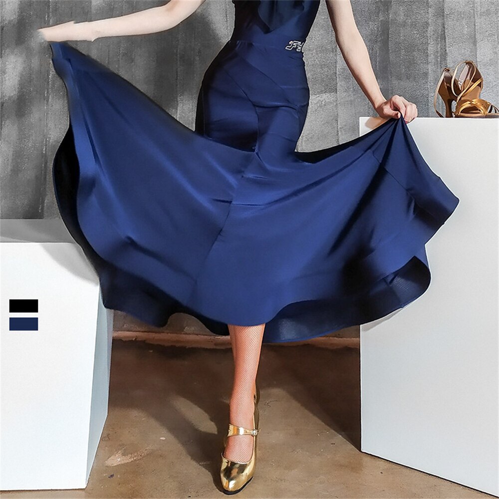 Ballroom Dance Skirts Big Swing Modern Dance Long Skirts Women Balck Blue Competition Practice Costumes