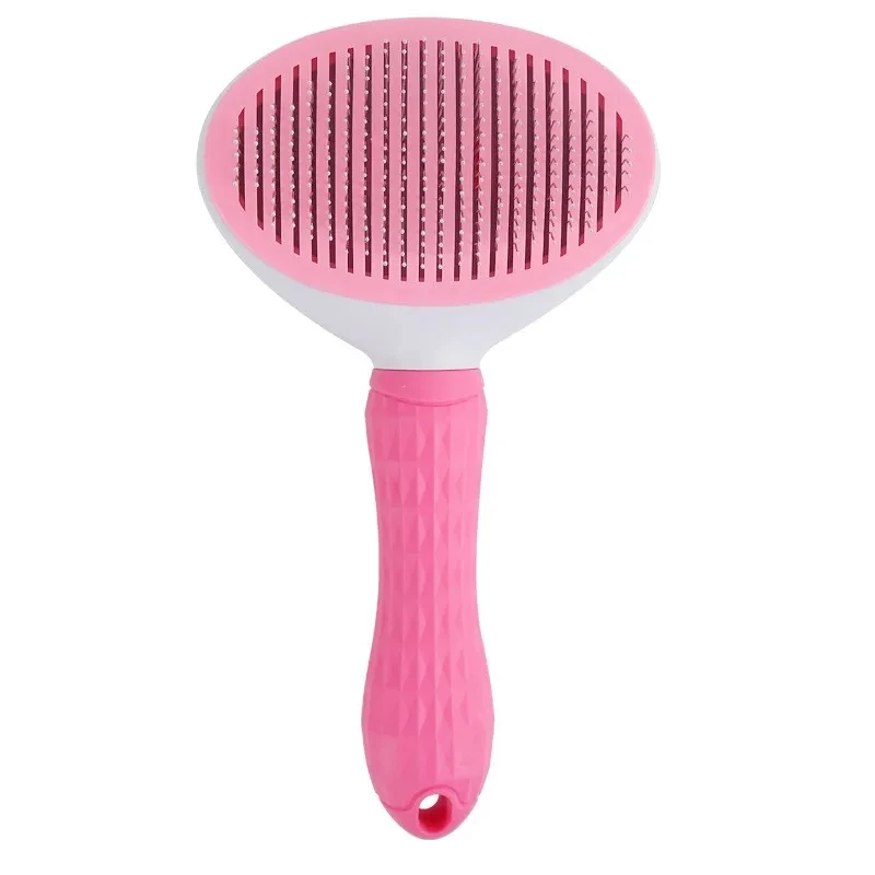 Pet Brush Dog Hair Beauty Care Stainless Steel Pet Hair Remover Pet Cleaning Grooming Self-cleaning Hair Comb Pet Accessories: Pink