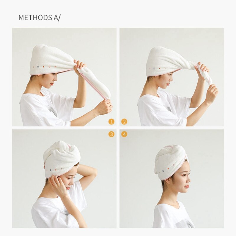 Toalla de secado de pelo de fibra de carbón de bambú para mujer, gorro de baño, turbante, envoltura absorbente, secado rápido