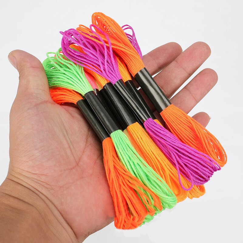 12 Skeins Embroidery Sewing Thread Cotton Fluorescent Color Cross Stitch Craft