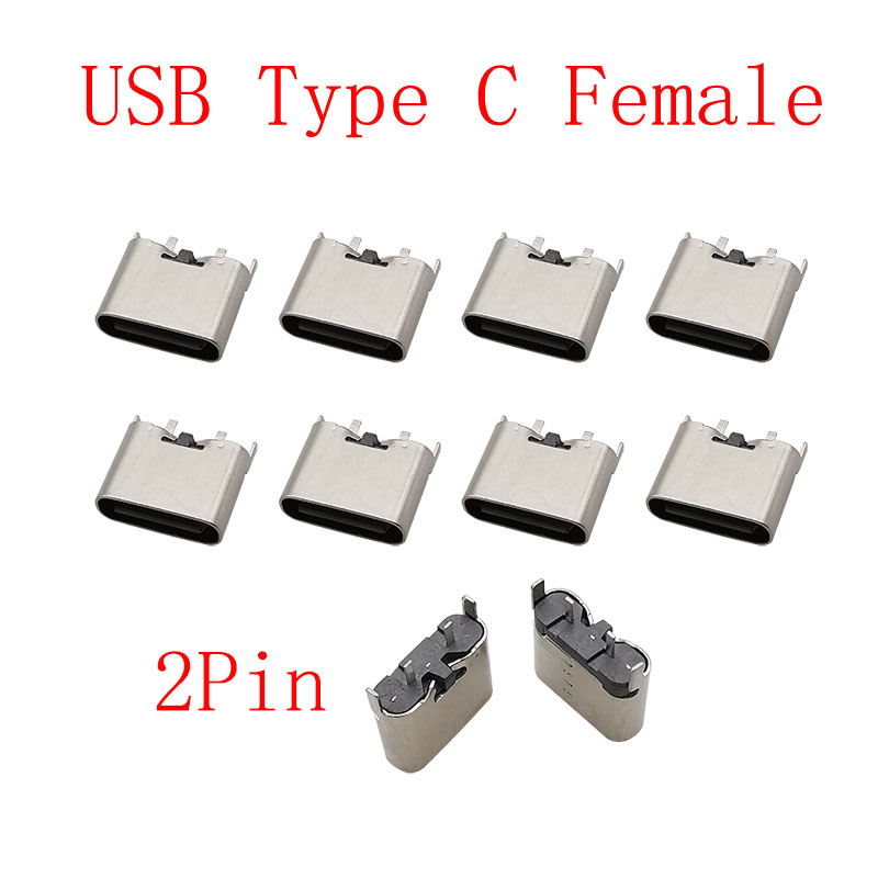 Connecteur USB Type C 2/6/16/24 broches, prise femelle, Port de chargement, SMD SMT PCB, soudure, bricolage, réparation, connecteurs de prise USB-C type-c, 10 pièces: Gris foncé
