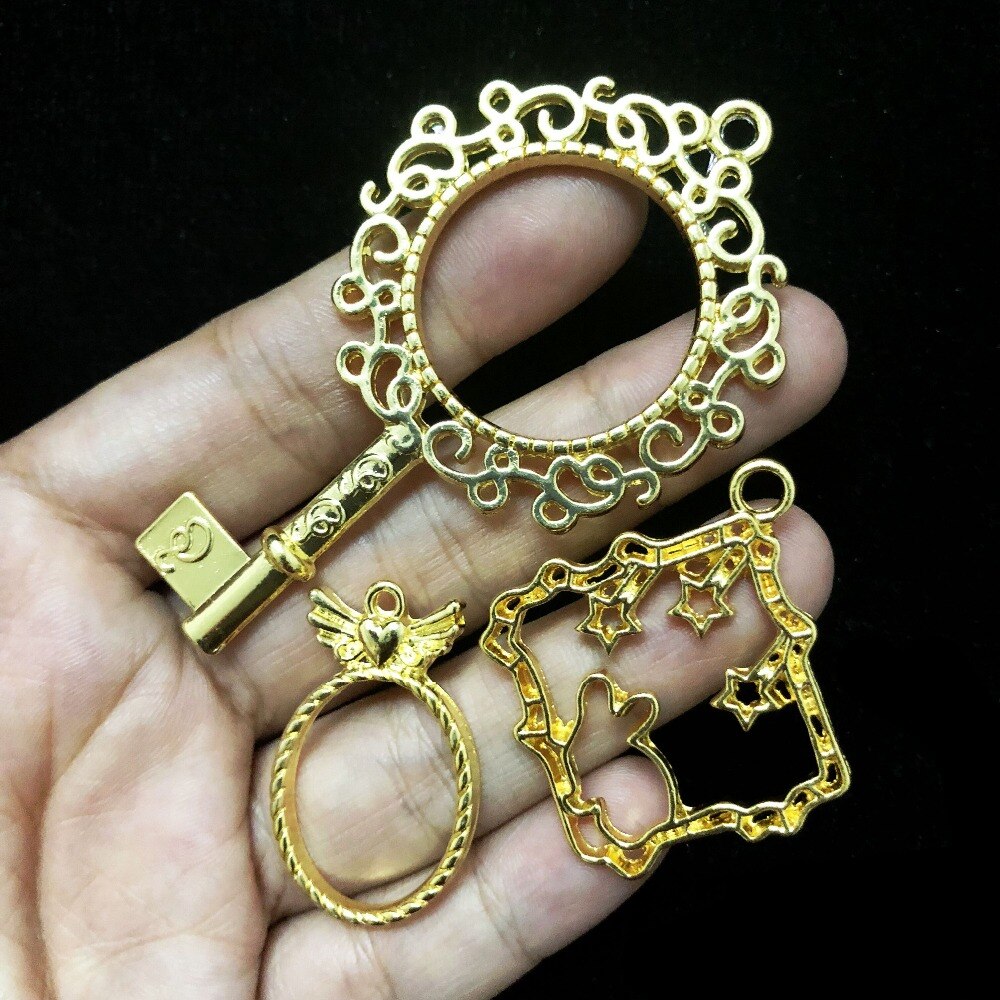 Vintage oval blonder åpne rammer charms gjør-det-selv-harpiks håndverkstilbehør firkantet rundt metall speil anheng smykker hul ramme
