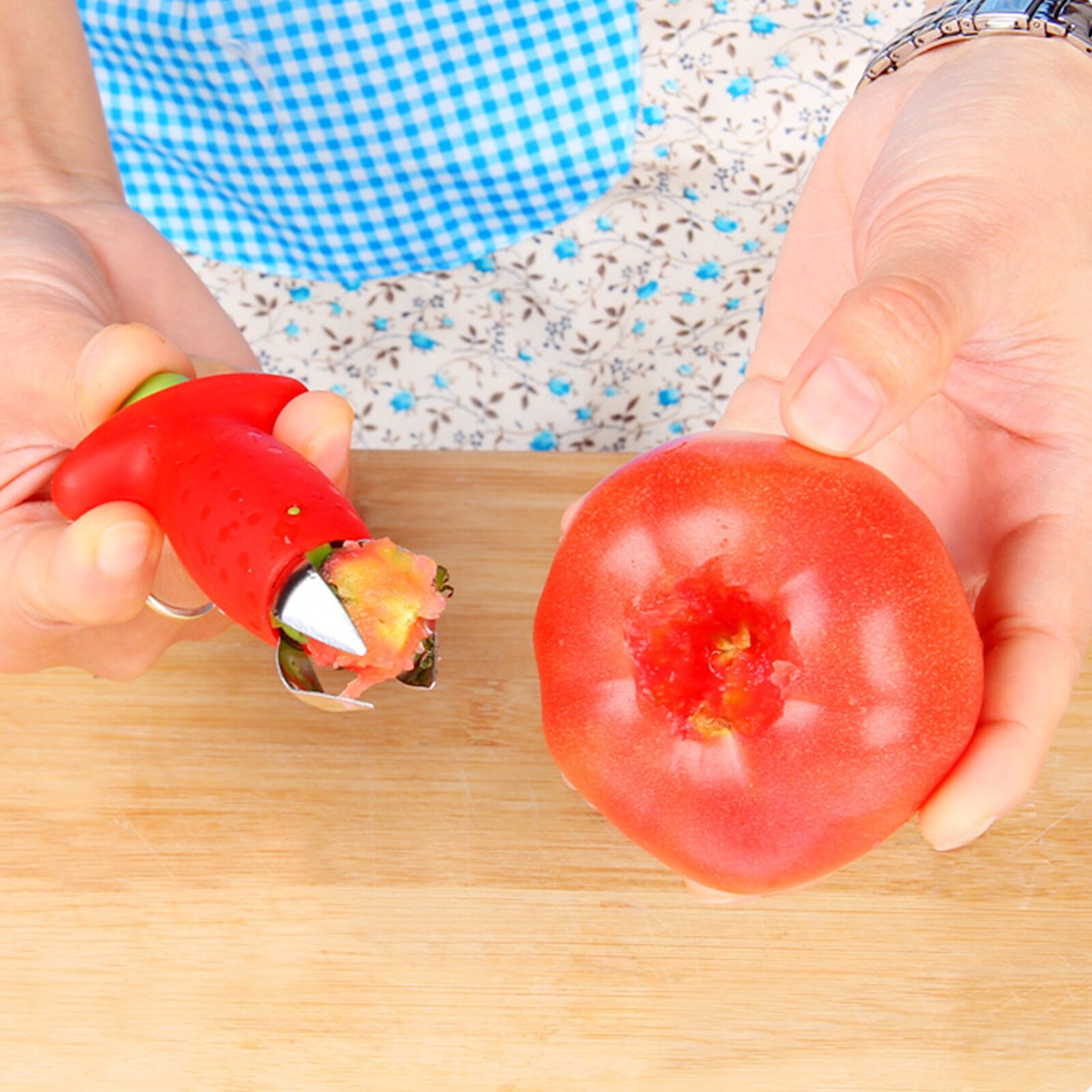 De Corer de divisor de tomate Core removedor Acero inoxidable frutas hortalizas Corer cereza Pitter herramienta de cocina