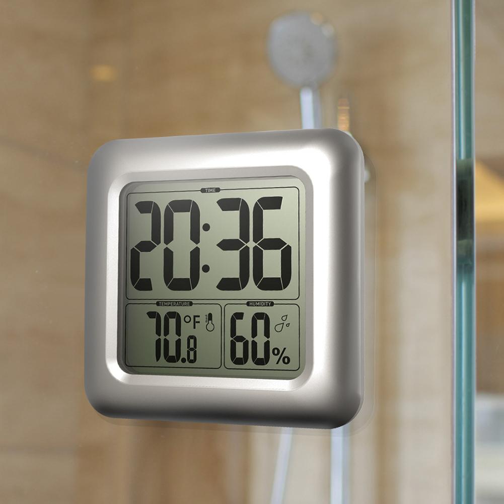 LCD Digital Wall Clock Waterproof Temperature Humidity Sensor Shower Timer