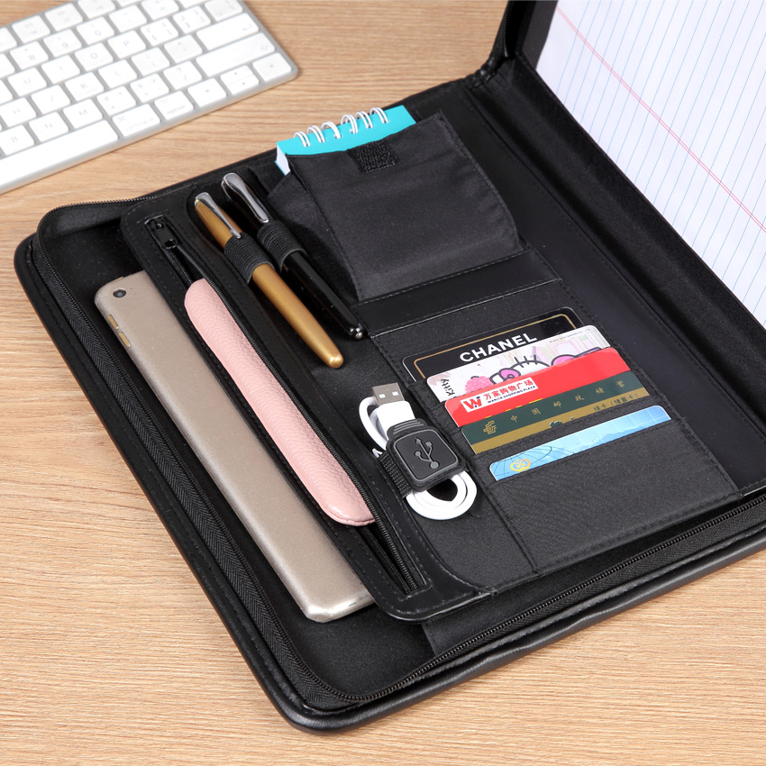 a4 expanding file folder organizer zipper document folder for ipad portfolio padfolio with USB loop holder office supplies 1178