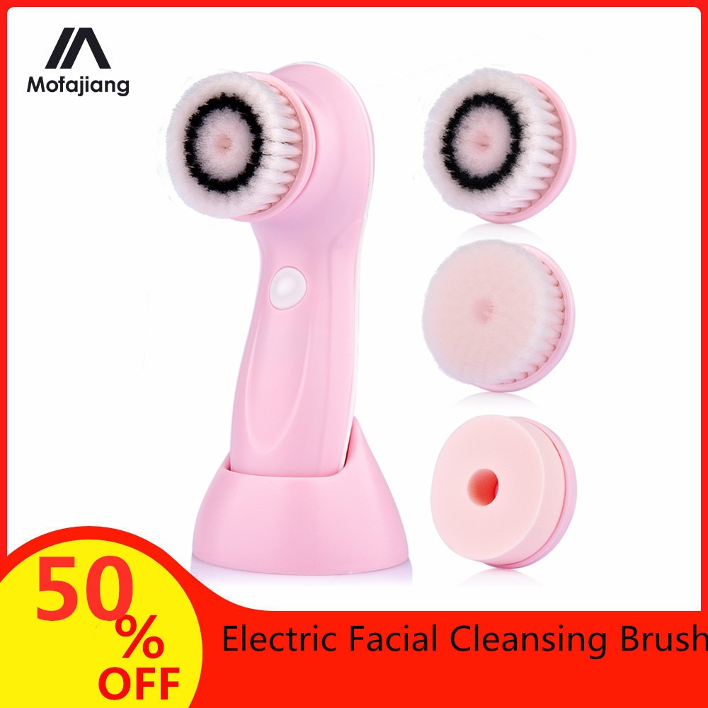 3 in 1 Electric Facial Cleansing Brush Blackhead Removal Face Cleaning device beauty skin care tool 3 replaceable brush heads