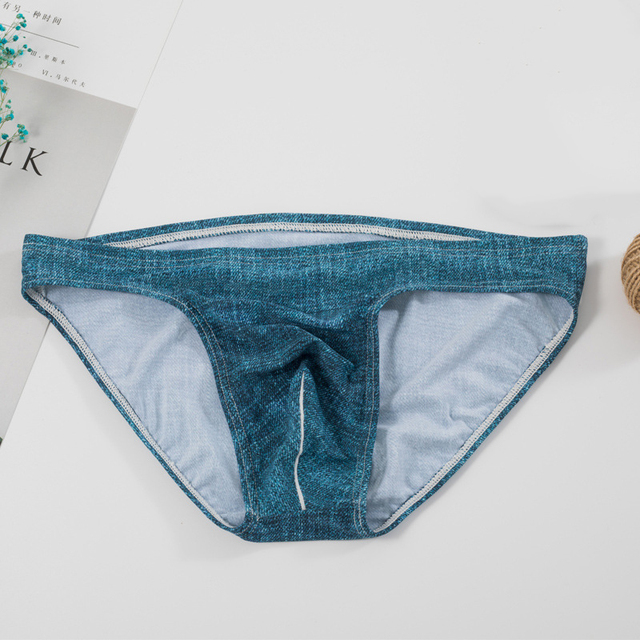 Badeshorts til mænd sexede slip homme leopard underbukser u konvekst undertøj lavtaljet camouflage glat elastisk is #39: Mørk denimblå / Xl