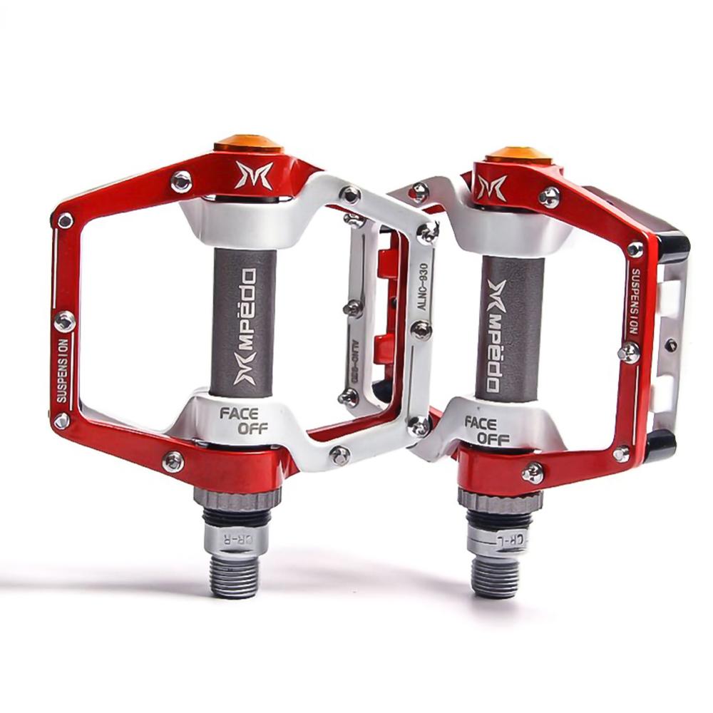 pedales planos de bicicleta MTB Road 2 rodamientos sellados pedales de bicicleta de montaña pedales de plataforma ancha accesorios de bicicleta: Rojo