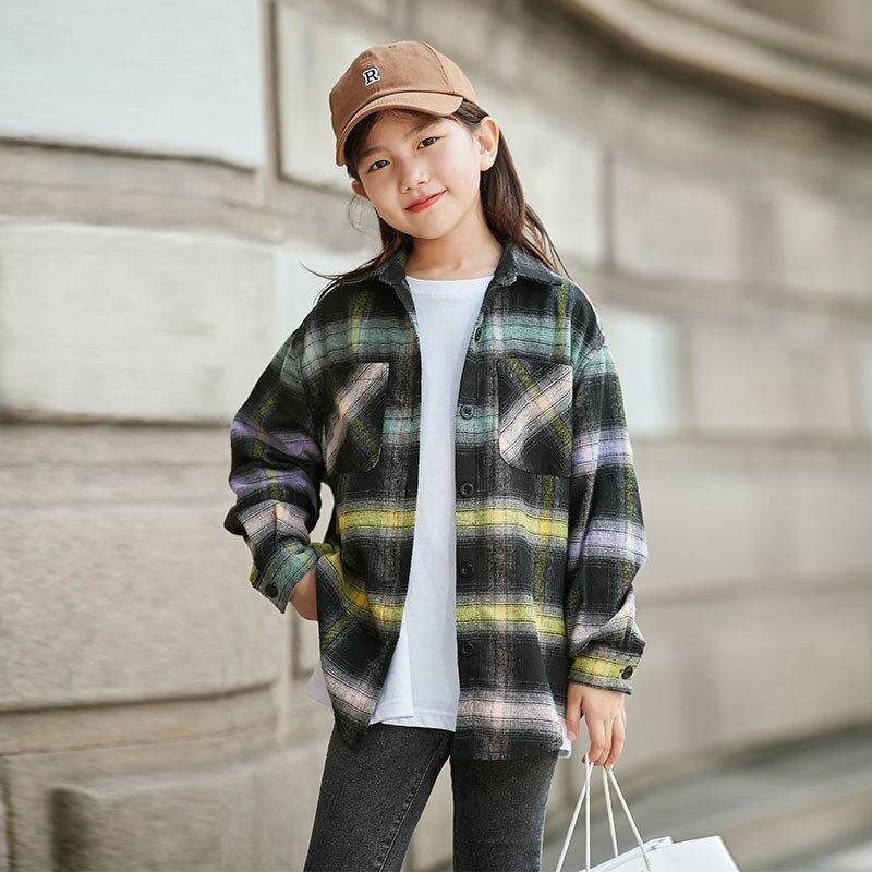 Teen Girls Fall Shirts Plaid Casual Loose Buttons Tops 10 12 13 14 years: 8