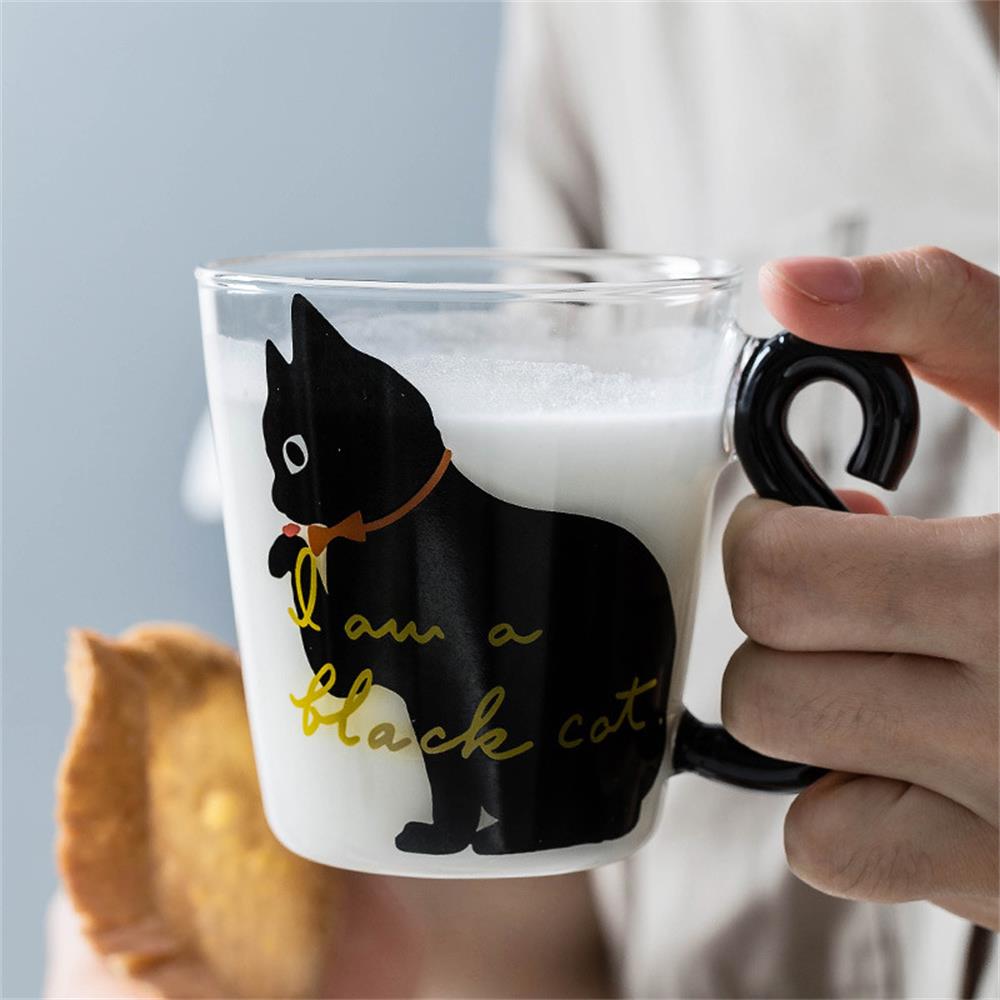 Tasse à café en verre chat noir mignon 250 ml, poignée en forme d&#39;animal, tasses à lait et à jus d&#39;eau, tasse à thé, Style japonais Kawaii, pour la maison