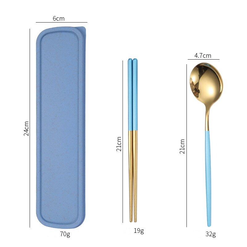 Stainless Steel Dinner Tableware Set Cutlery Knife Fork Spoon Dinnerware Set With Box Tools Travel Tableware Set: 2Pcs Blue Gold