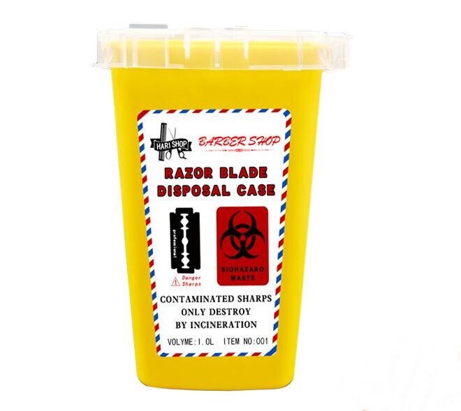 barbershop waste blade storage box used blade recycling bucket Razor Danger Sharps blade disposal case: Yellow