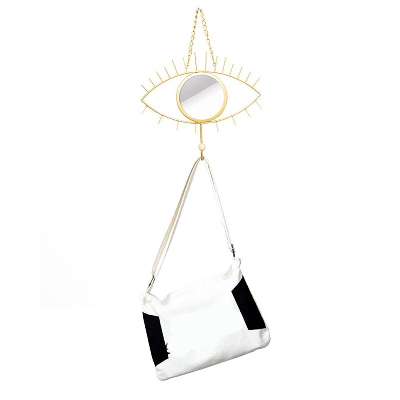 Creatieve Oog Vorm Make-Up Spiegel Goud Trim Decoratieve Spiegel Met Sieraden Haak Muur Opknoping Ornamenten