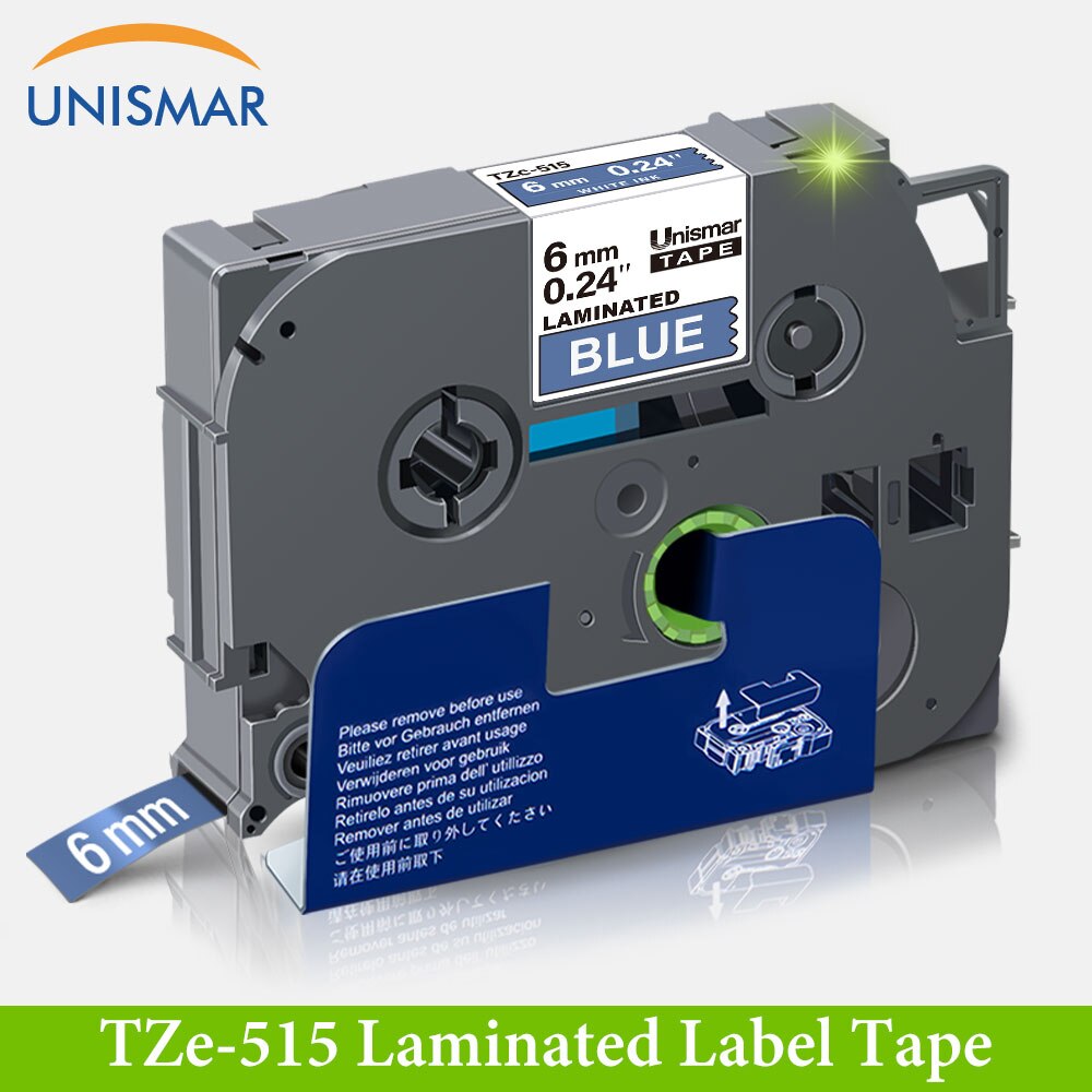 Unismar TZe-111 Black on Clear 1/4" 6mm Label Tape TZ-111 Tze111 Compatible for Brother P-touch PT TZe TZ Ribbon Label Maker: White on Blue