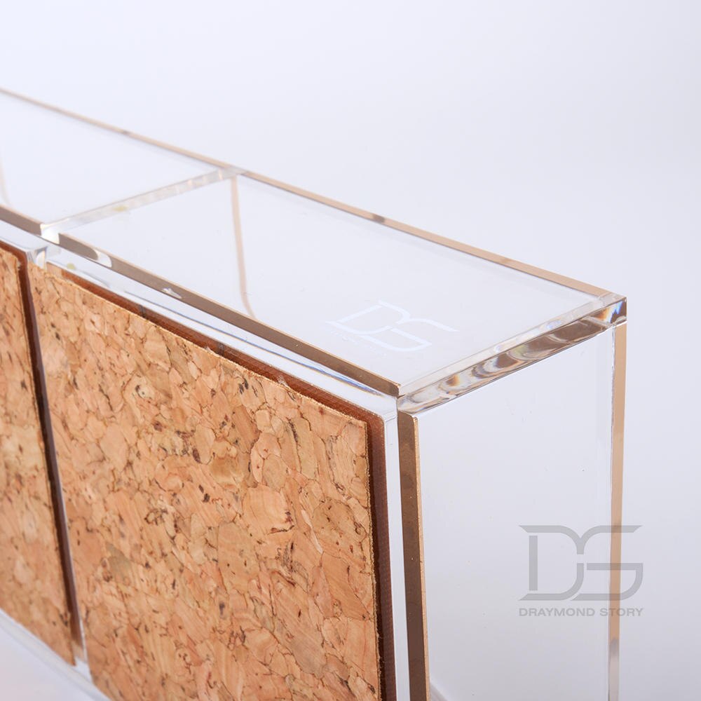 High - end acrylic three - cell notes box transparent transparent metal lattice office stationery Office supplies set