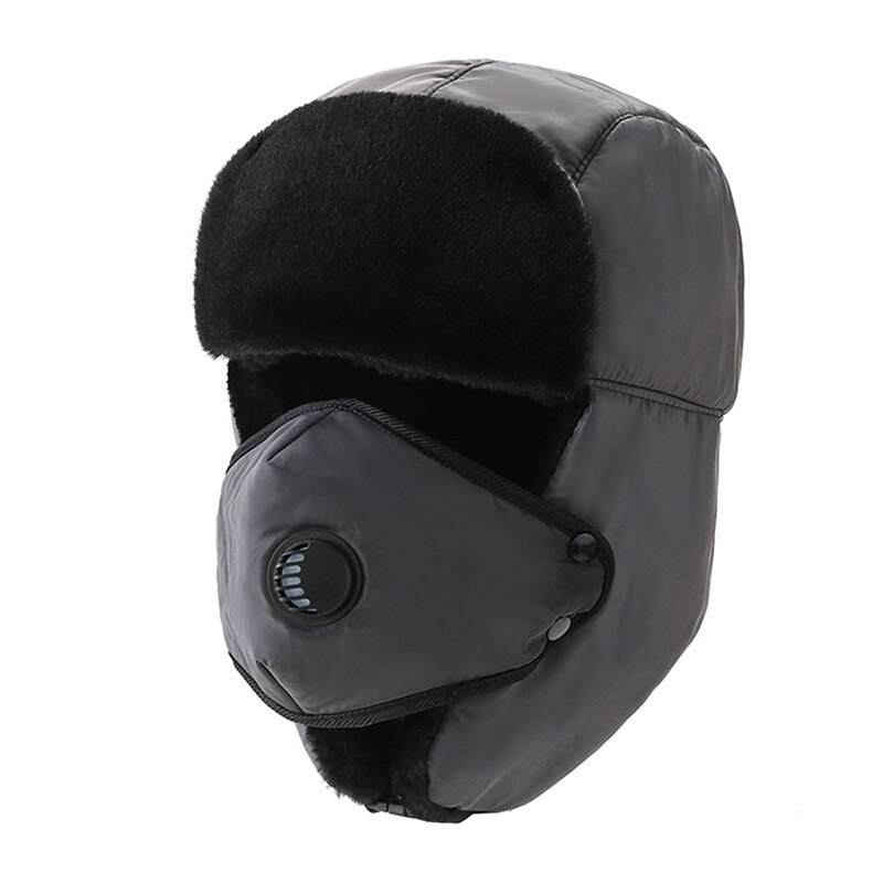 Waterdichte warme mutsen russische bombermutsen winter heren dames unisex wandelen oorkappen muts met masker dikke warme camouflagekap oor rijden: Grijs