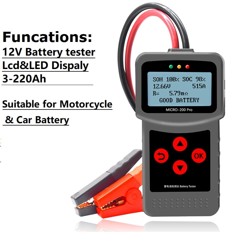 MICRO-200 PRO Car Battery Tester 12v 24v Multi-Language Digital AGM EFB Gel Automotive Load Battery System Analyzer For Car Moto