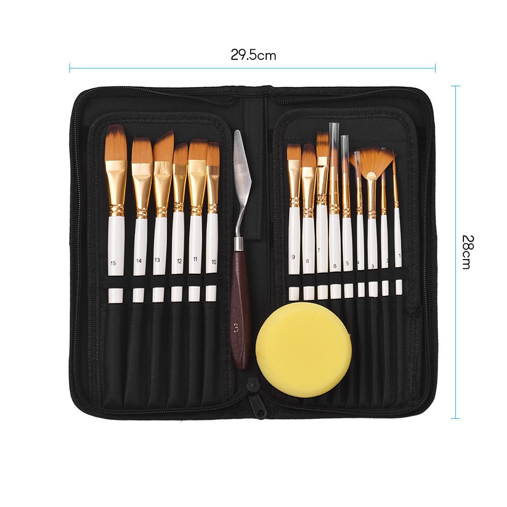 Artist Paint Brush Set 15 different Shapes &amp; Sizes Paintbrushes Wood Handles No Shed Hairs with Free Painting Knife&amp;Sponge